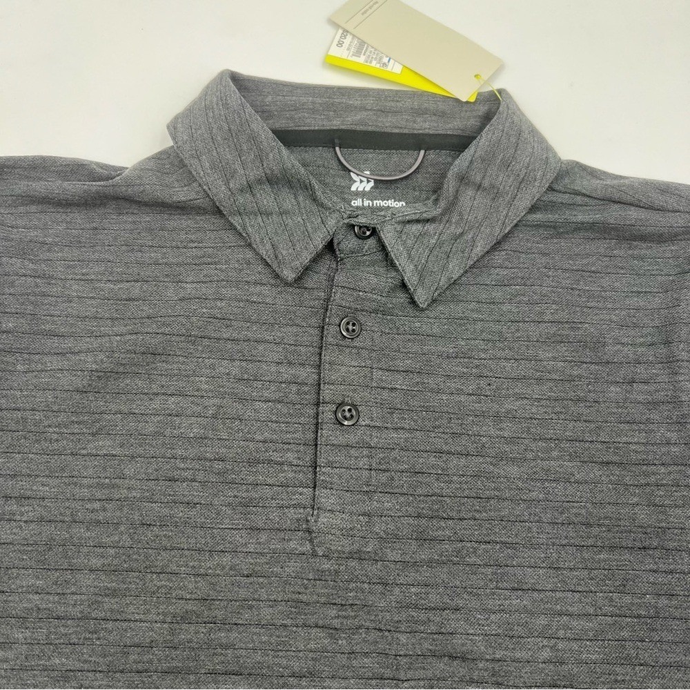 All in Motion Mens Striped Polo Shirt Charcoal Gray Performance‎ Golf Top Medium